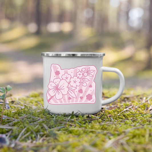 Oregon Elements Cherry Blossoms, Enamel Mug, 12oz